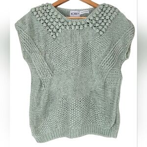 Vintage Hand Knit Lightweight Short Sleeve Mint Green Silk Rayon Sweater Sz M